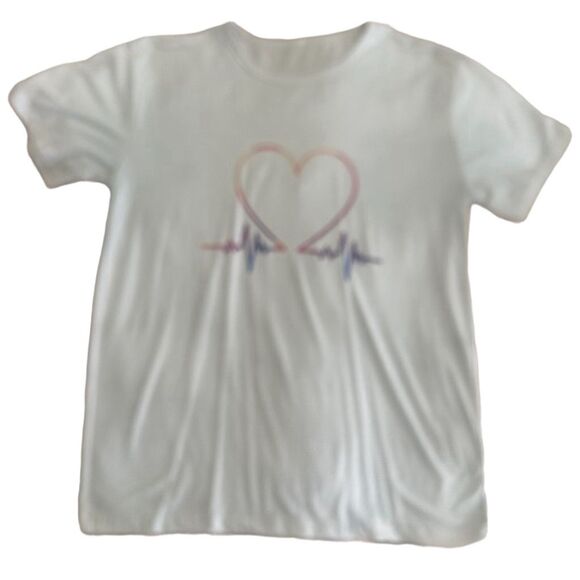 Women’s Heartbeat Graphic Print T-Shirt White Short Sleeve Round Neck Tee L - Picture 3 of 3